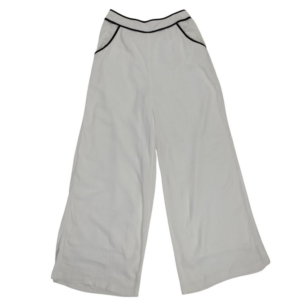 Sienna Sky Womens Wide-Leg Pants With Black Trim Pockets Size L Rayon & Linen.